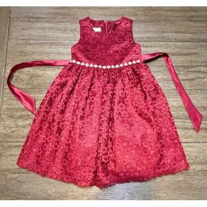 American Princess Burgundy Lace Dress Girls 6 Sleeveless Pearl Waist Holiday